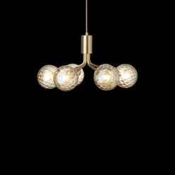 Apiales 6 lysekrone, børstet messing/optic guld glas