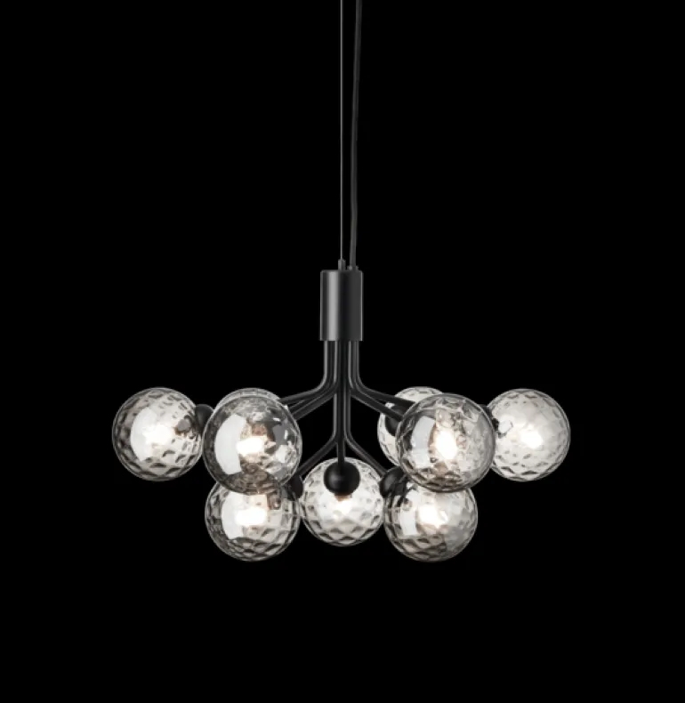 Apiales 9 lysekrone, satin sort/optic smoked glas