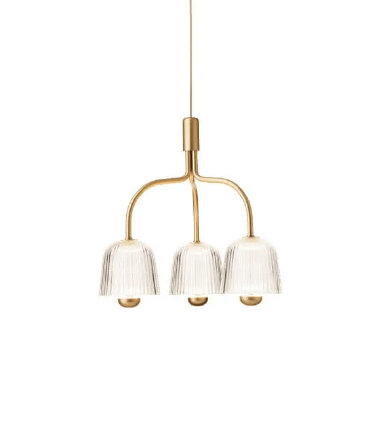 Asteea 3 lysekrone, satin messing/riflet klar