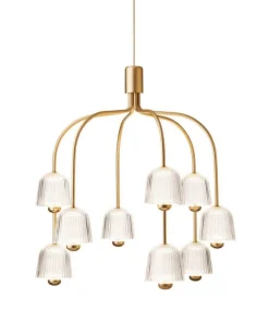 Asteea 9 lysekrone, satin messing/riflet klar