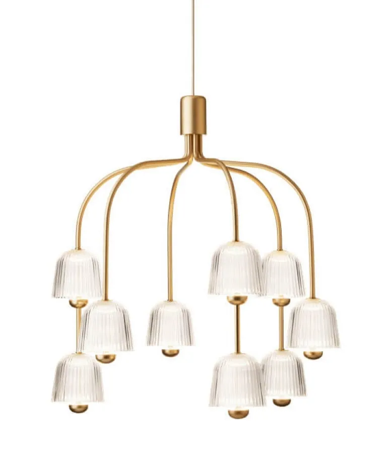 Asteea 9 lysekrone, satin messing/riflet klar