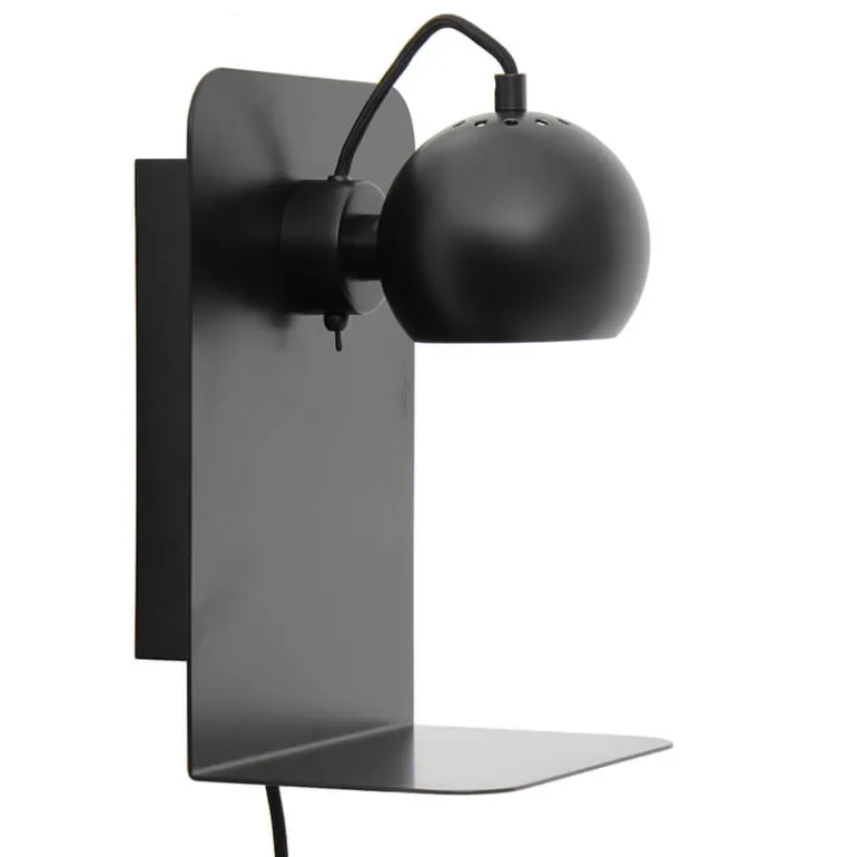 Ball væglampe m/USB, mat sort
