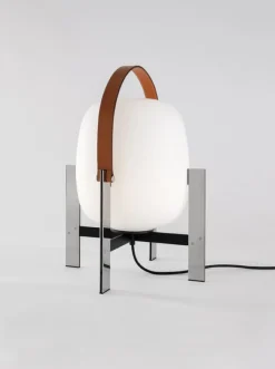 CESTA METÁLICA bordlampe m. læderhåndtag